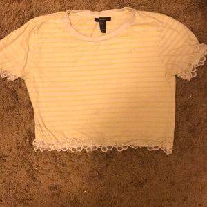 Forever 21 yellow striped crop top with flowers